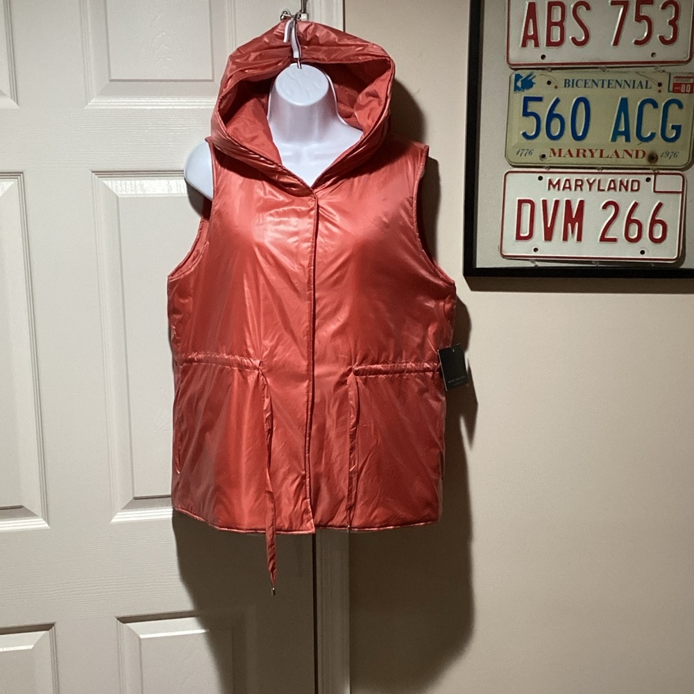 Andrew Marc Coral Hooded Puffer Vest - Shiny Drawstring Waist